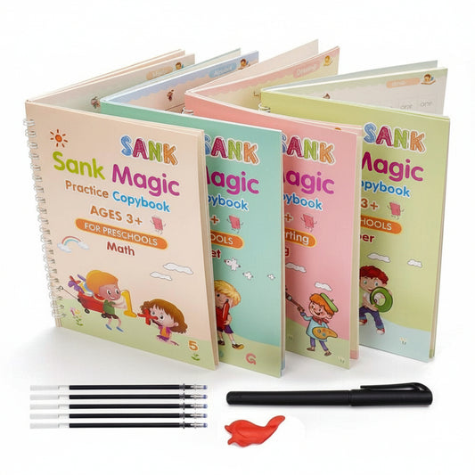 Sank Magic Practice Copybook,( 4Books+1 Pen+10 Refill), Magic Calligraphy Books For Kids Reusable Writing Tool