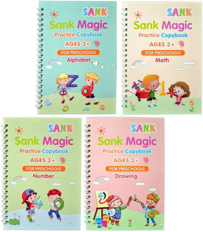 Sank Magic Practice Copybook,( 4Books+1 Pen+10 Refill), Magic Calligraphy Books For Kids Reusable Writing Tool