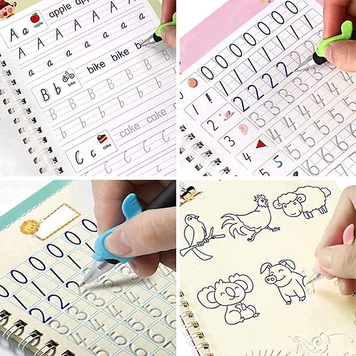 Sank Magic Practice Copybook,( 4Books+1 Pen+10 Refill), Magic Calligraphy Books For Kids Reusable Writing Tool