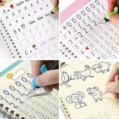 Sank Magic Practice Copybook,( 4Books+1 Pen+10 Refill), Magic Calligraphy Books For Kids Reusable Writing Tool