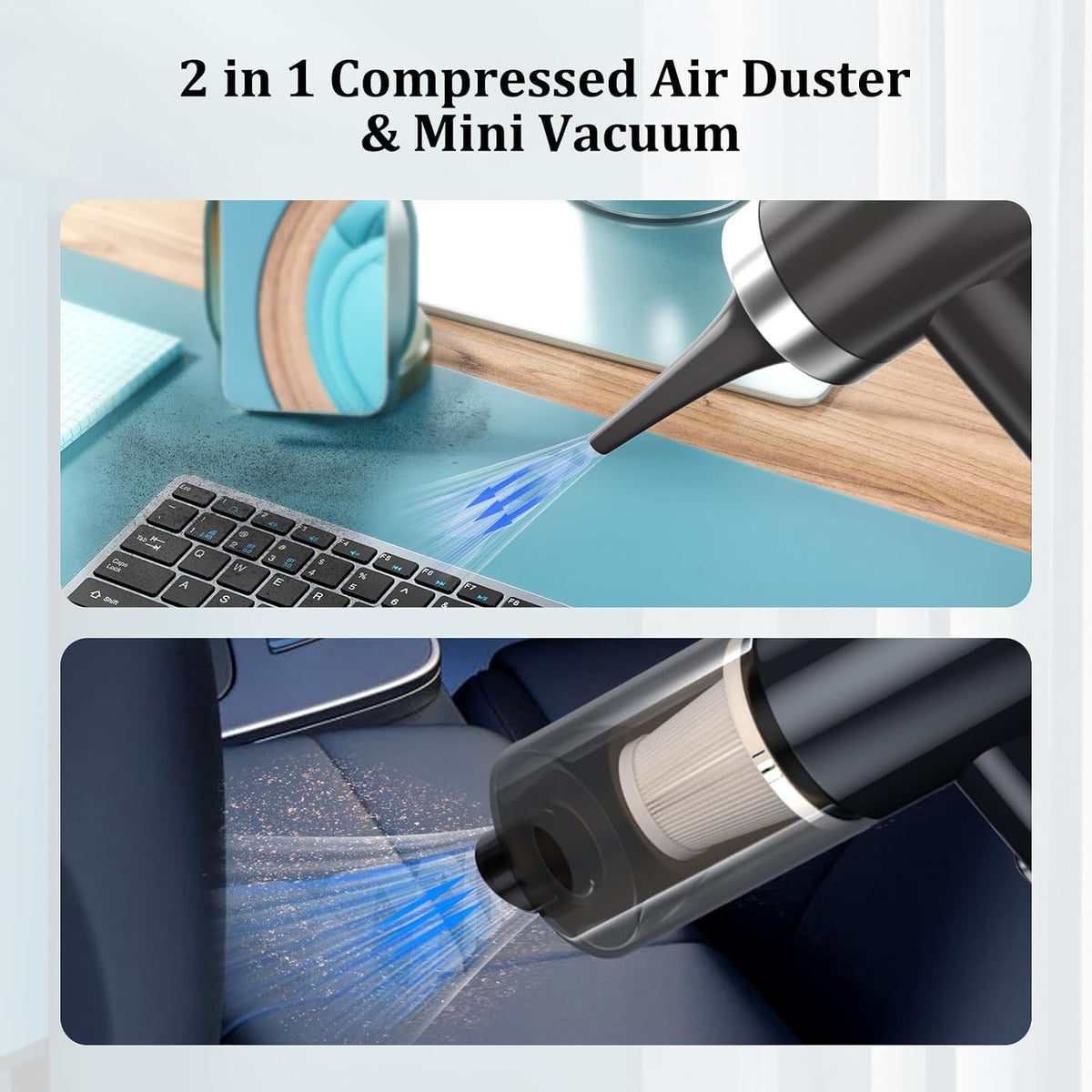 2 in 1 Portable Mini Car Vacuum Cleaner with Blower Rechargeable Wireless Handheld Vaccine Cleaner Vaccum for Home and Car & Air Blower for Cleaning Dust, Wet and Dry Use