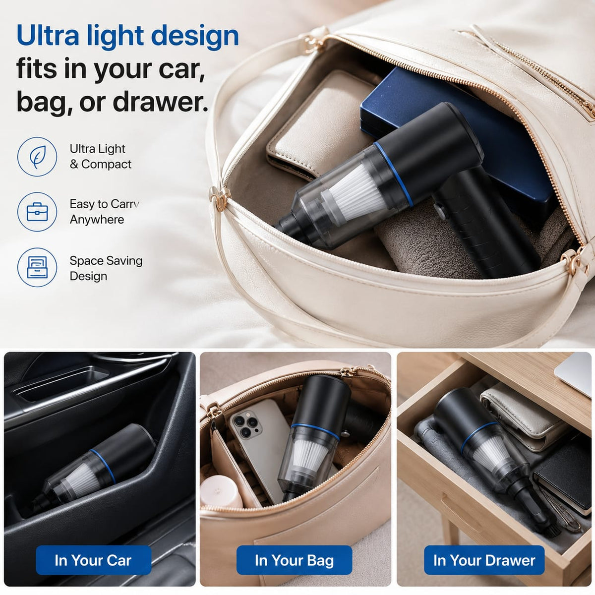 2 in 1 Portable Mini Car Vacuum Cleaner with Blower Rechargeable Wireless Handheld Vaccine Cleaner Vaccum for Home and Car & Air Blower for Cleaning Dust, Wet and Dry Use